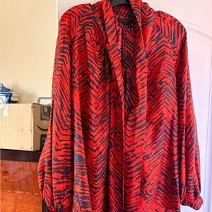 Rachel Zoe Red and Black Zebra-Print Tie-Neck Blouse